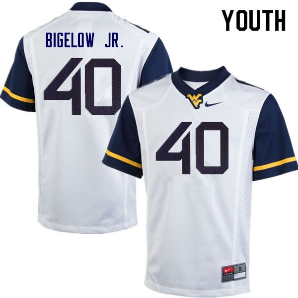Youth #40 Kenny Bigelow Jr. West Virginia Mountaineers College Football Jerseys Sale-White - Click Image to Close